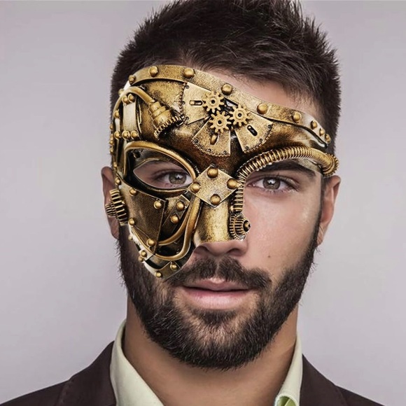 Vintage Steam Punk Cyborg Mask For Halloween Costume Party Gold NWT - Picture 2 of 6